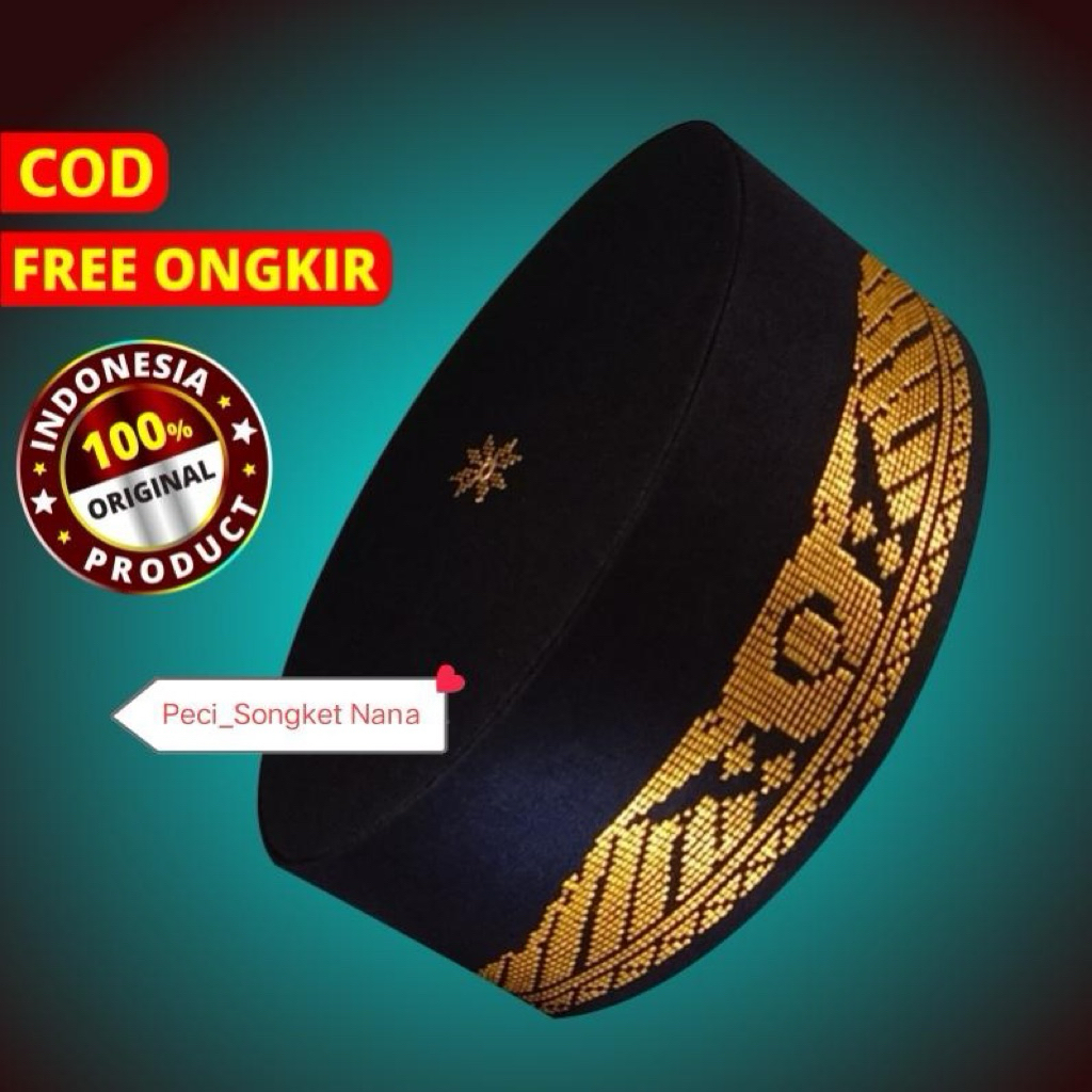 Peci Kopiyah Songket Pria Muslim Tenun Dewasa Hitam