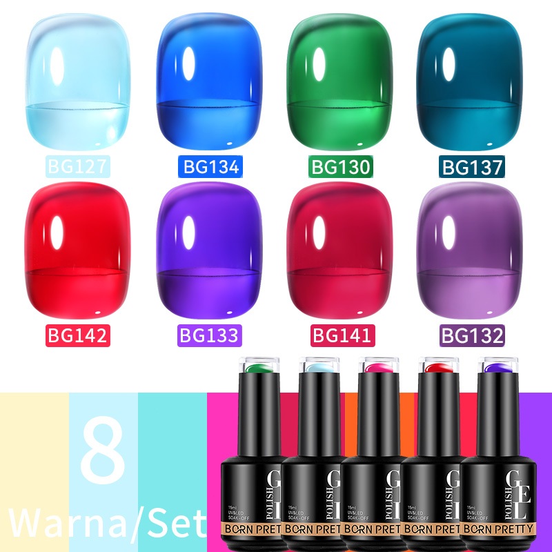 BORN PRETTY Green Purple Blue Jelly Nail Gel Set Warna Kutek Gel Set 8 Colour Red Nail Gel Polish UV