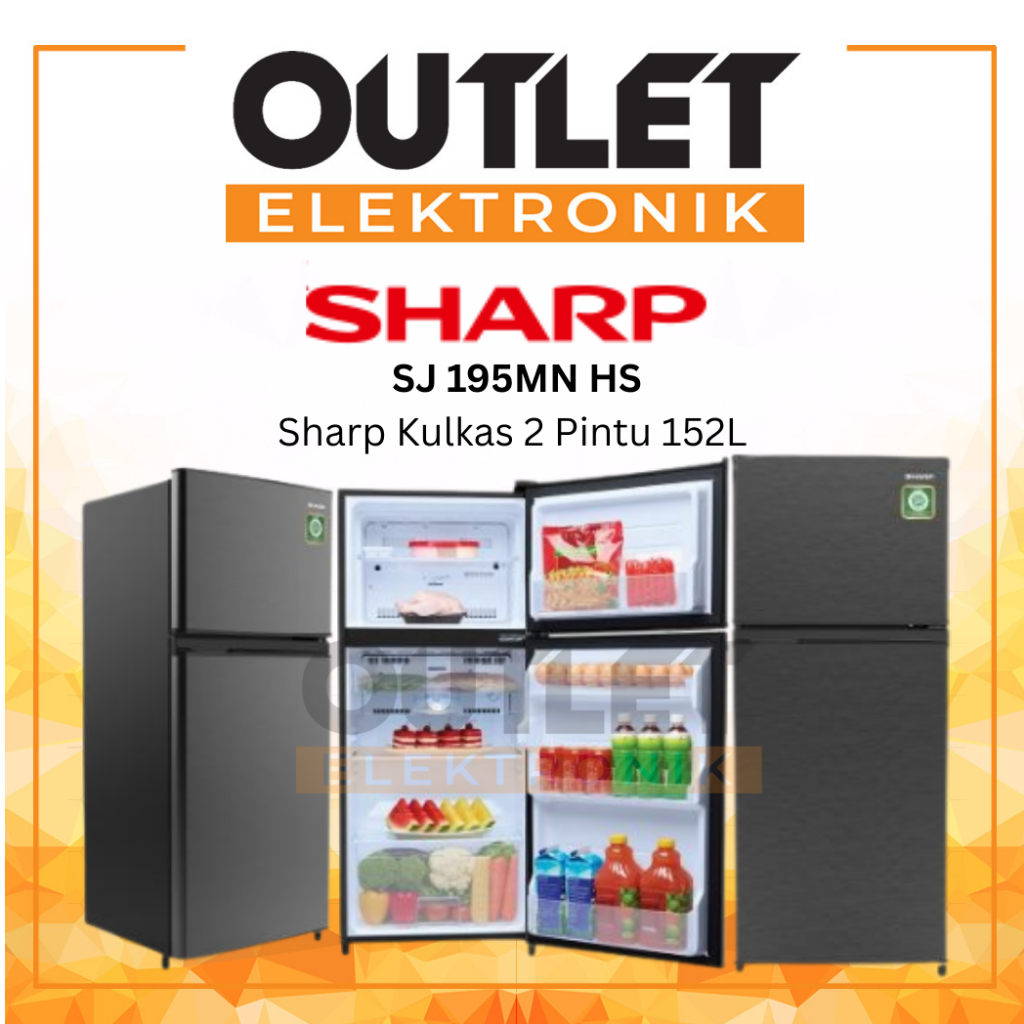Sharp Kulkas 2 Pintu 152L SJ-195MN-HS / SJ 195 MNHS / 152 L SJ195