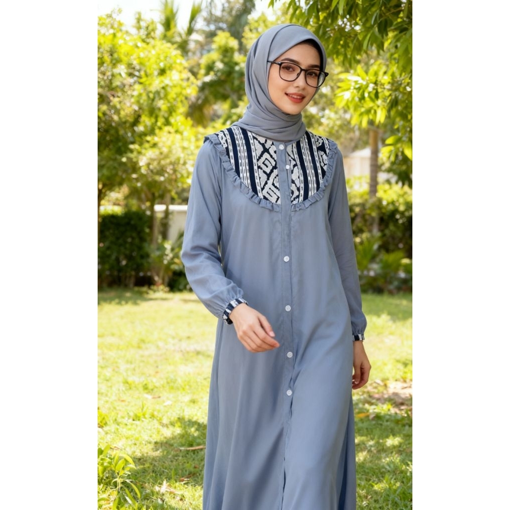 Gamis Twill  Uniqlo kombinasi Batik Motif Etnik