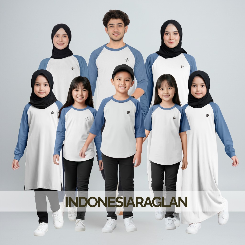 Indonesia Raglan Warna Putih - Denim Kaos Family Set Keluarga, Couple, Satuan Semua Model Oversize