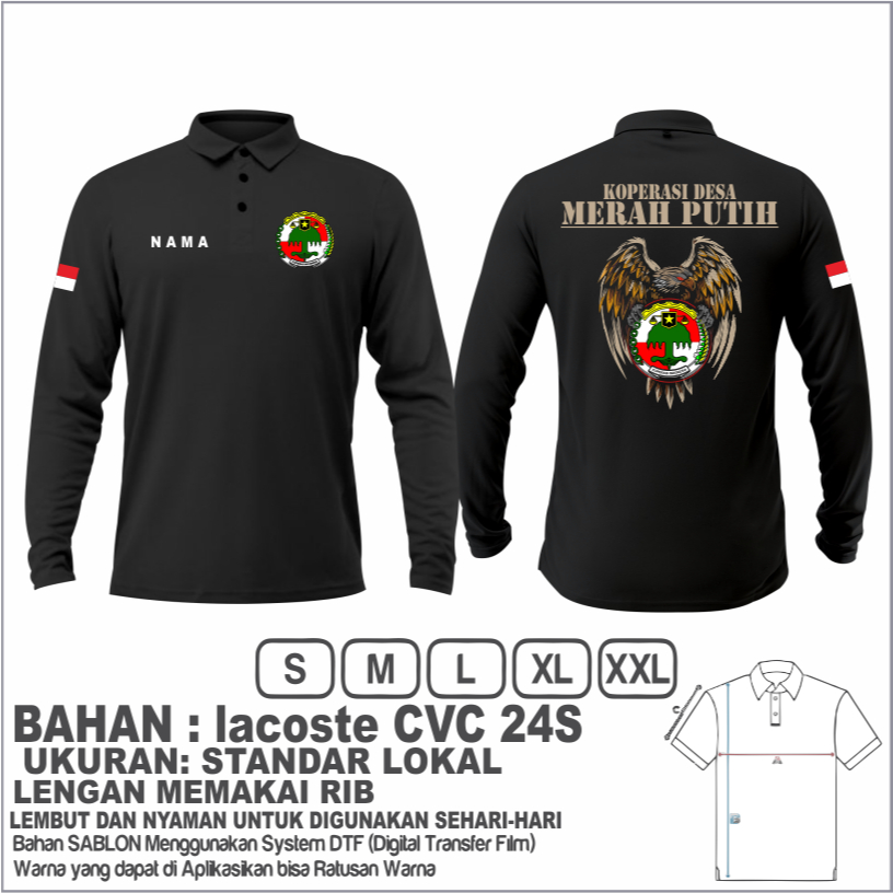 Kaos Polo Shirt Koperasi Desa terbaru lengan panjang / T-Shirt baju kerah kopdes merah putih