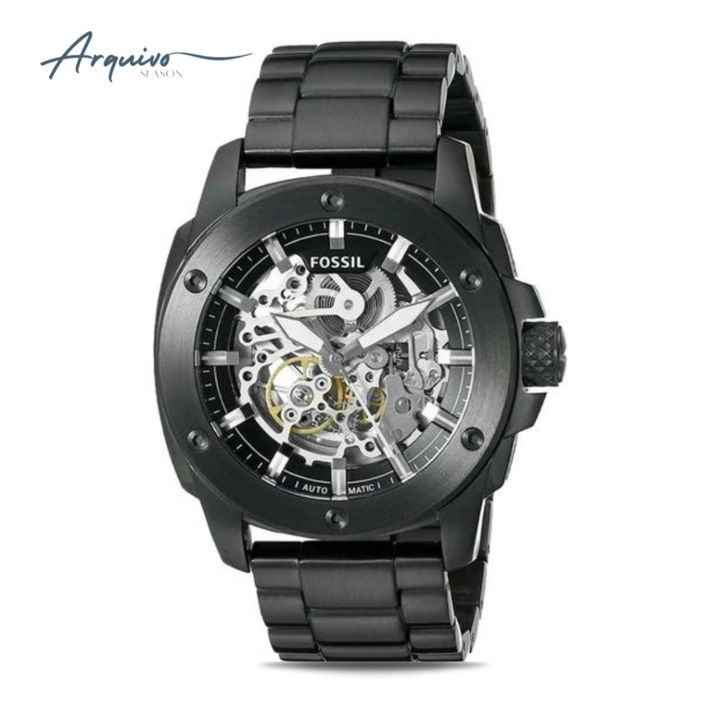 Jam Tangan Fossil Pria Modern Machine Automatic Hitam Stainless Steel Sporty Mewah Original ME3080
