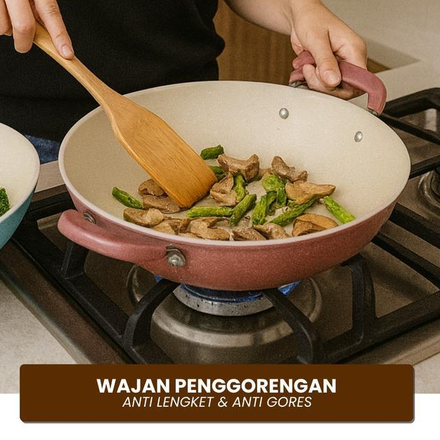FLASH SALE  Wajan Penggorengan / Wajan Tumis Enamel Warna Warni Bulat Anti Lengket 34 cm Panci Peral