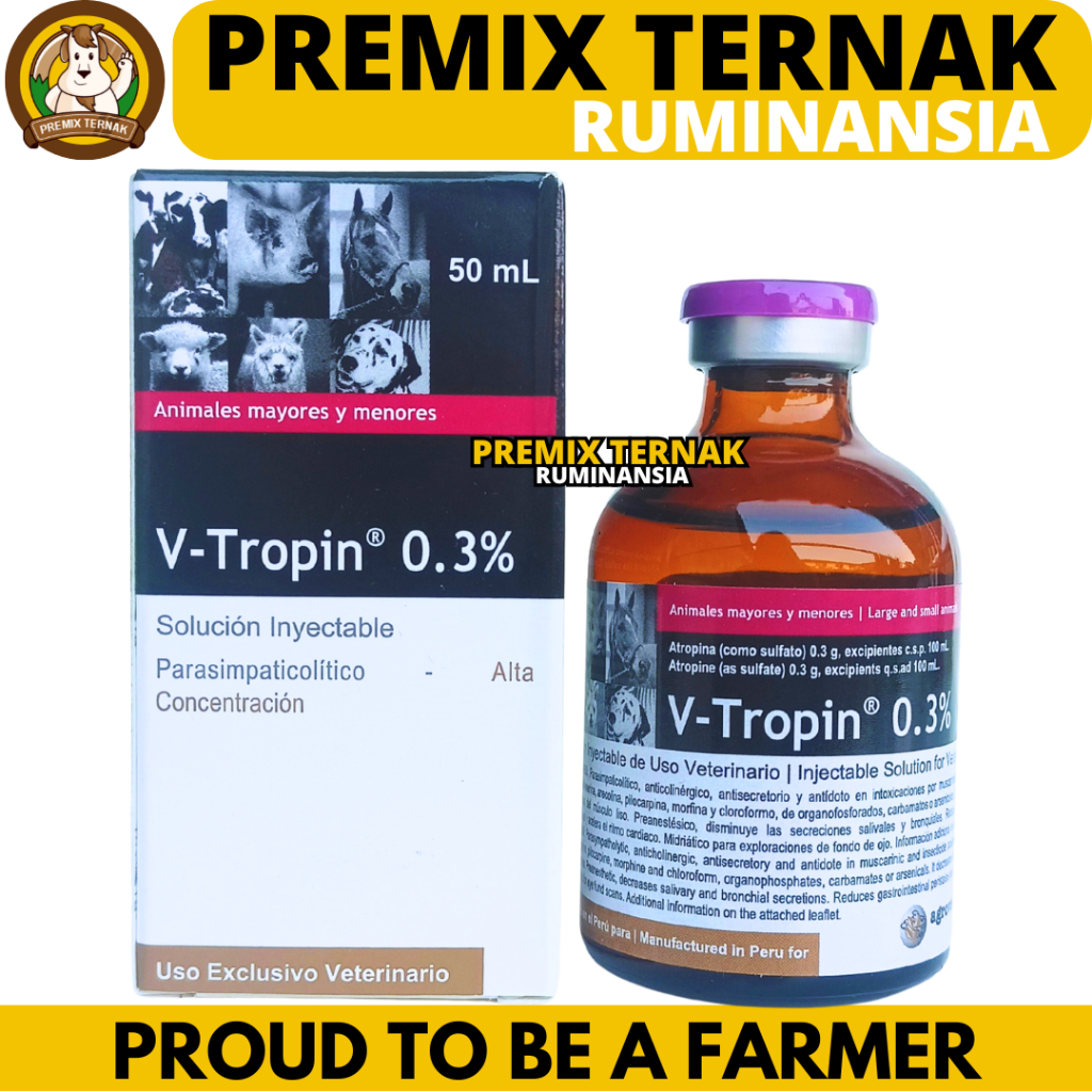 V TROPIN 50ML AGROVET - Obat Hewan Atropin Antidota Ternak Sapi Kuda Kambing Anjing Kucing Vtropin