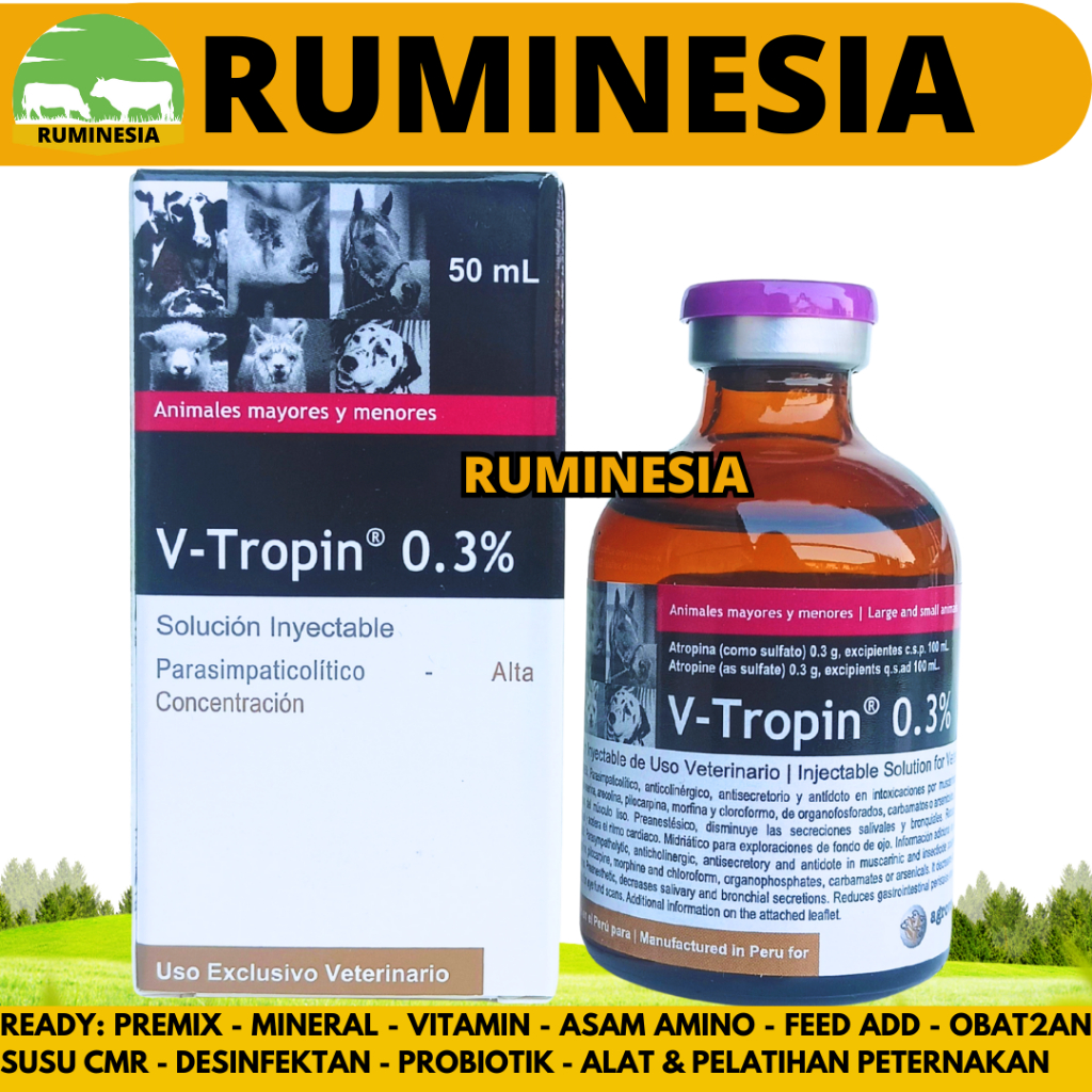 V TROPIN 50ML AGROVET - Obat Hewan Atropin Antidota Ternak Sapi Kuda Kambing Anjing Kucing Vtropin