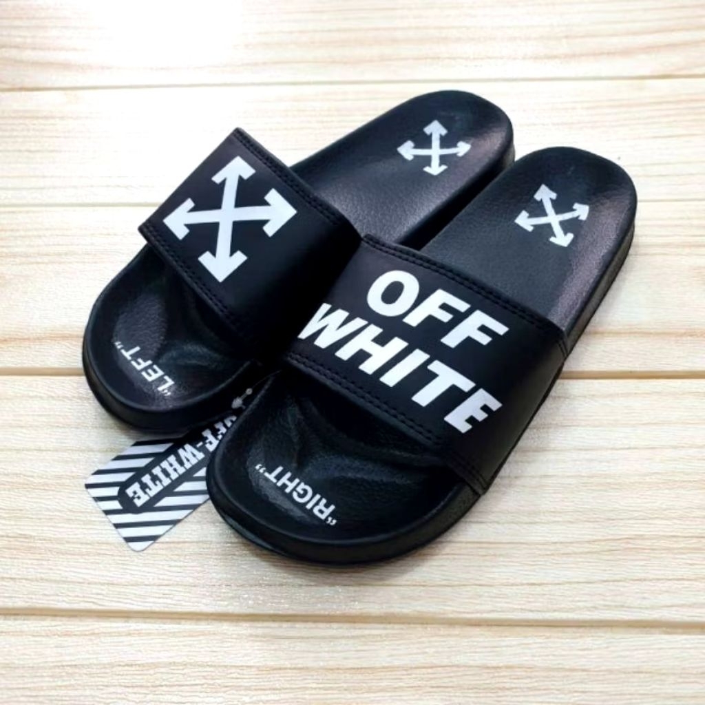 Sandal Slide off-white , Sandal Off-White premium, Sandal casul pria/wanita, Sendal off-white