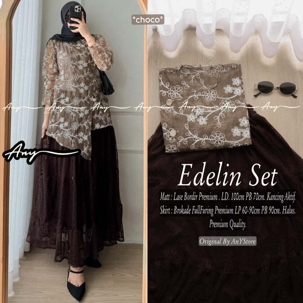EDELIN JESSIE AJENG SET ORIGINAL BY ANY STORE oneset setrok setelan janggan atasan motif bunga dan r