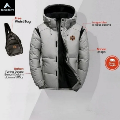 Eiger Sport Hike - Jaket Puffer Multifungsi Bisa Jadi Rompi Winter Musim Dingin Anti Air Anti Angin