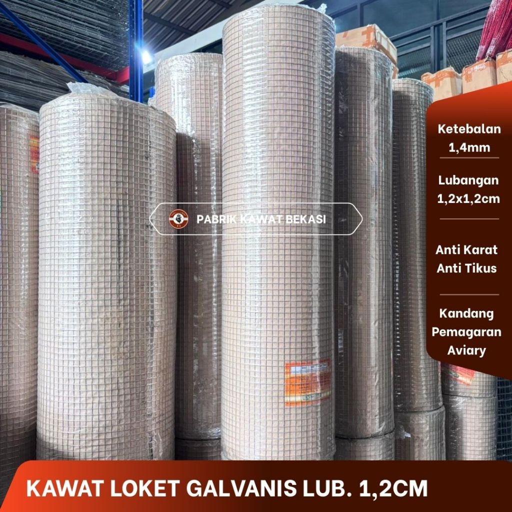 Kawat Loket / Kawat RAM Galvanis Anti Karat | Lubangan 1,2x1,2cm | Tebal 1,4mm | Ukuran 30 Meter / 1