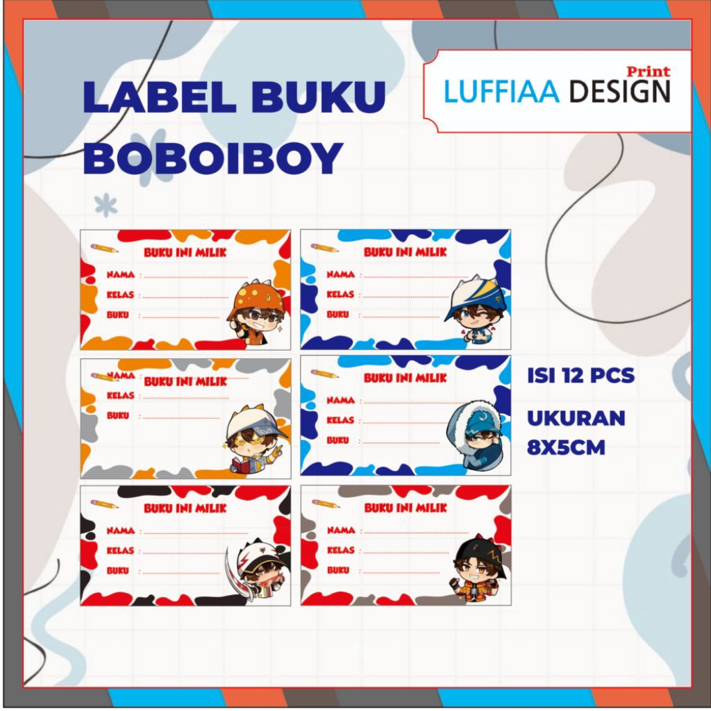 Label buku costum Boboiboy | stiker nama Boboiboy | label buku tulis, penanda buku, stiker buku tuli
