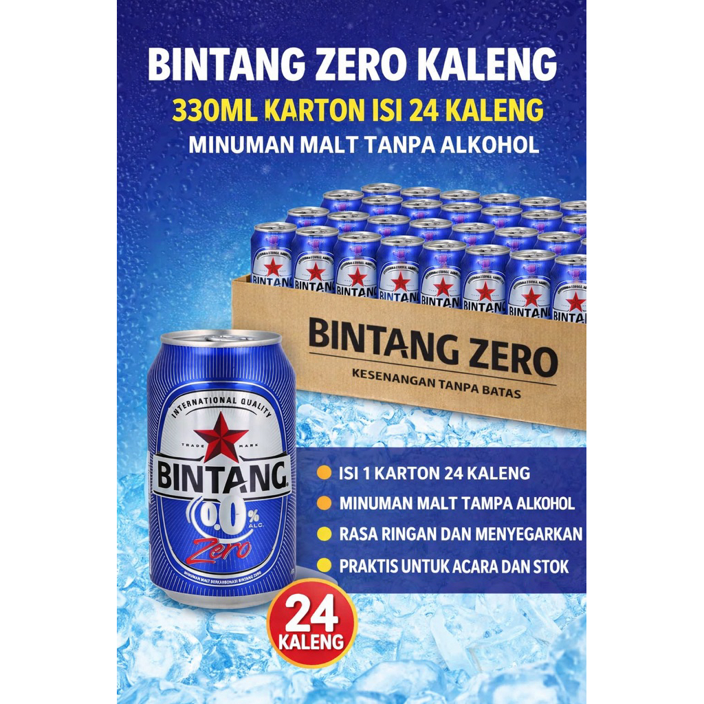 Bintang Zero Kaleng 330ml Karton Isi 24 Kaleng Minuman Malt Tanpa Alkohol