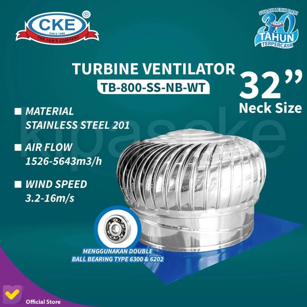 CKE Turbin Ventilator 32 Inch TB-800-SS-NB-WT
