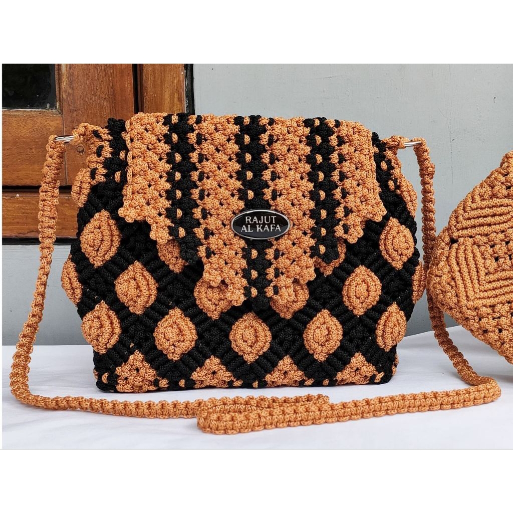Tas Tali Kur Motif Kerang 3D Al-Kafa set Dompet Wanita Talikur HP Tas TaliKur Selempang  Tutup Mawar