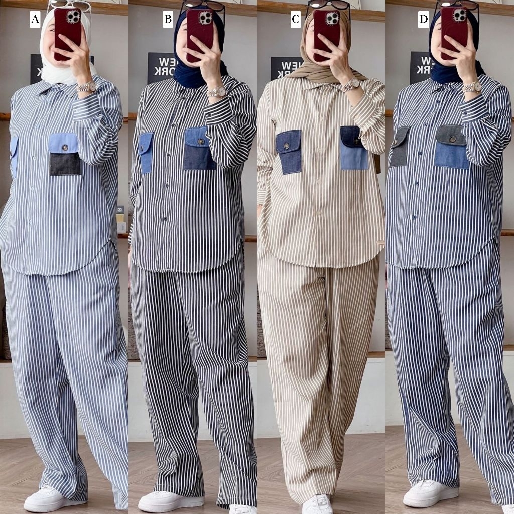 Canda Setcel Premium Series Set Setelan Celana Salur Gagil by Ova