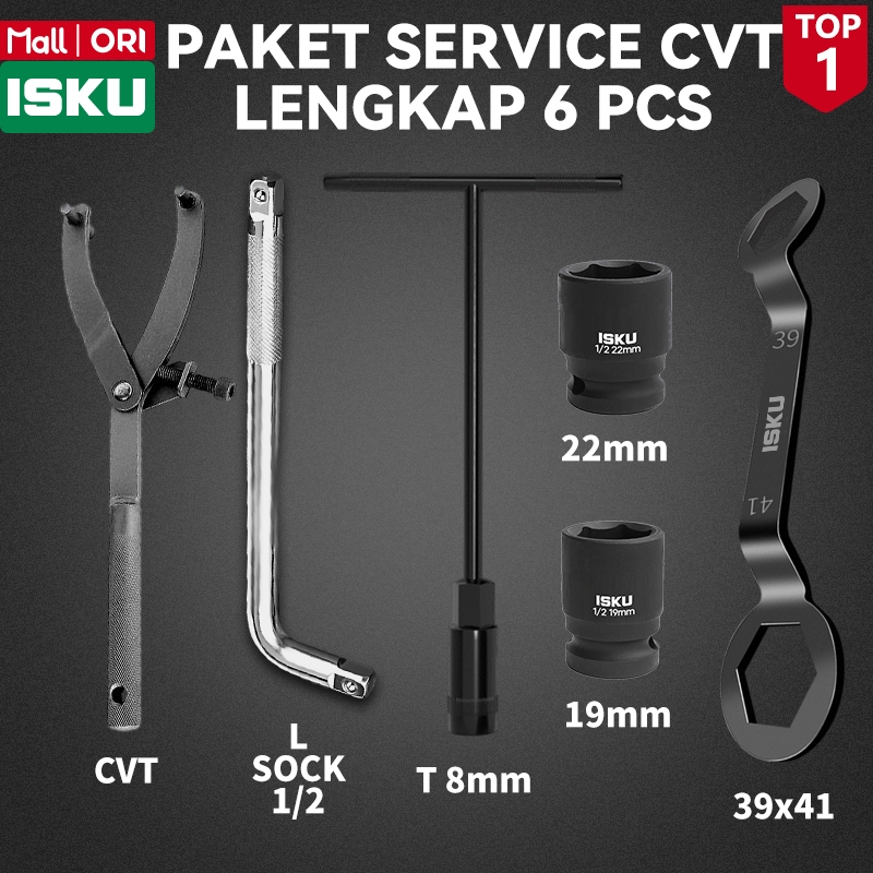 ISKU Treker CVT 6in1 Kunci Tahanan Kopling 39x41 Paket Alat Service Bongkar Bak Motor Matic Beat Var
