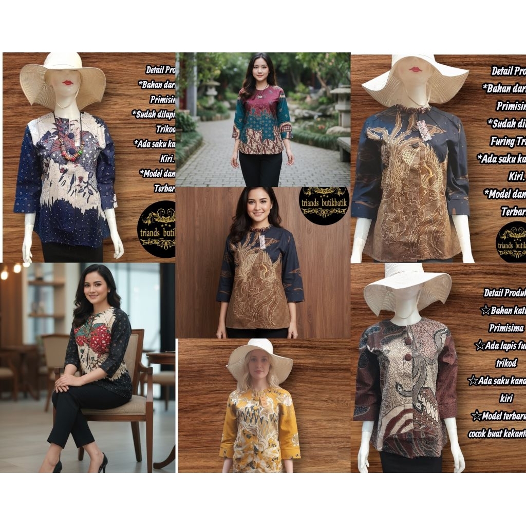 Blus Batik Premium Atasan Batik Lapis Tricod Baju Batik Wanita size M.L.XL.3L.5L.7L Blus Batik Wanit