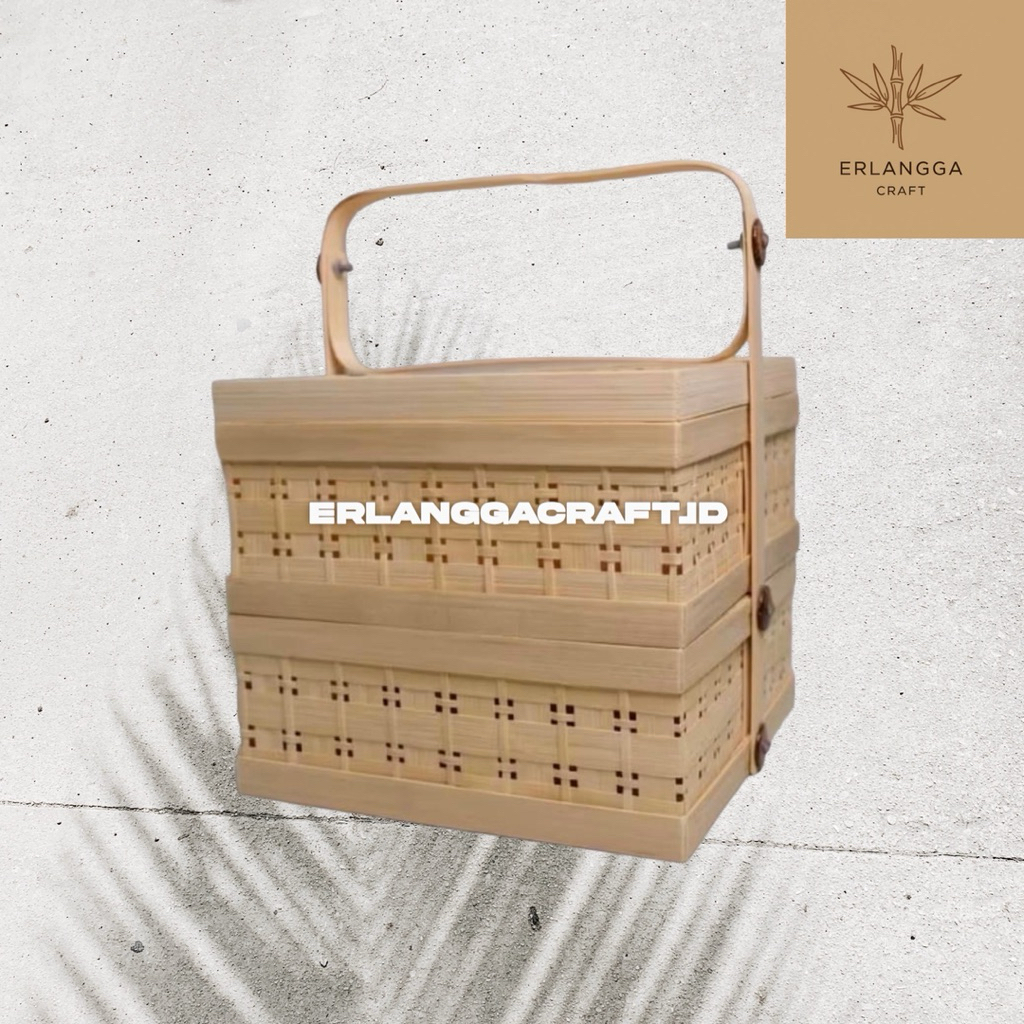 Rantang Box Bambu Anyaman 2 Susun | 25 cm Box Bambu Hampers Anyaman Susun