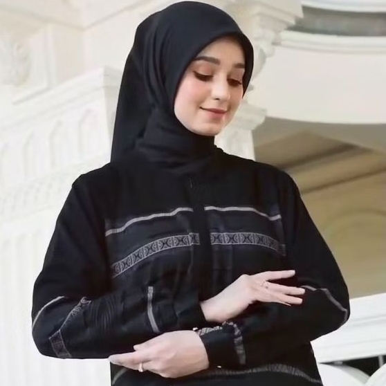 Gamis Hitam Jetblcak Kombinasi Jaguard Motif @nd-1 dress premium