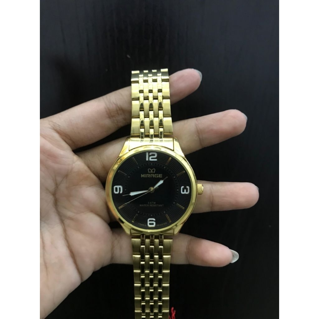 JAM TANGAN MIRAGE COWOK RANTAI GOLD