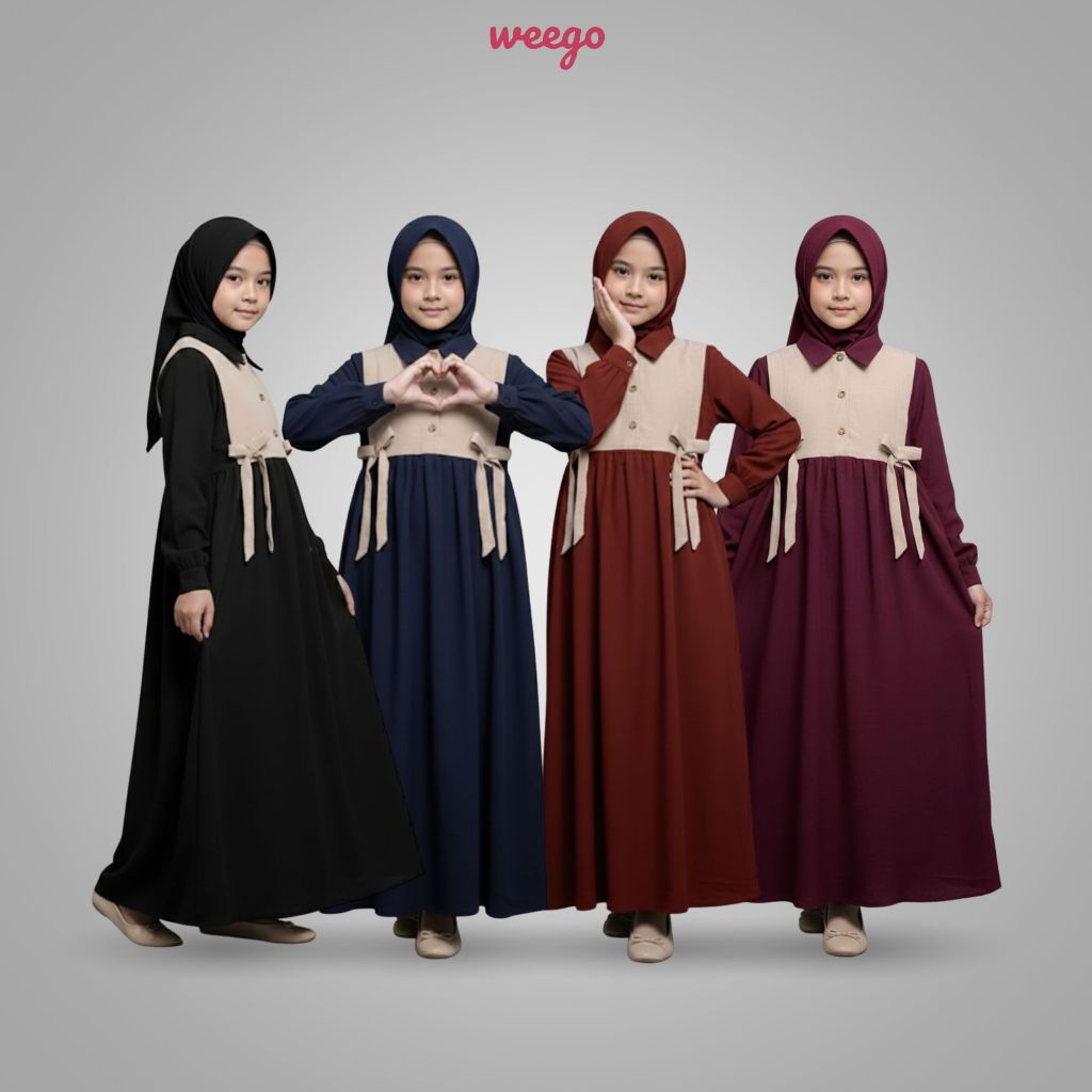 WEEGO - Gamis Anak Perempuan Kombinasi Modern - Gamis Anak Remaja Muslimah Adem dan Elegan - K644
