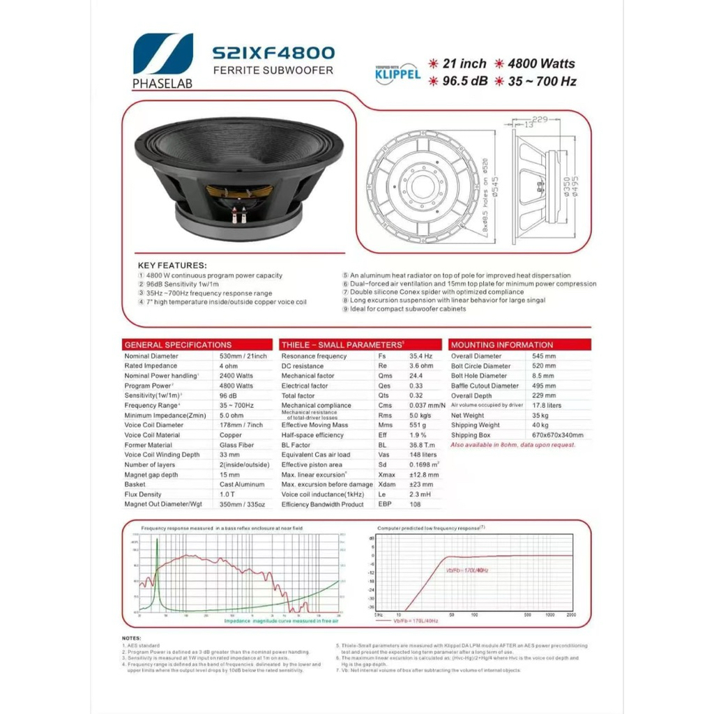 Phaselab speaker 21xf 4800 4ohm