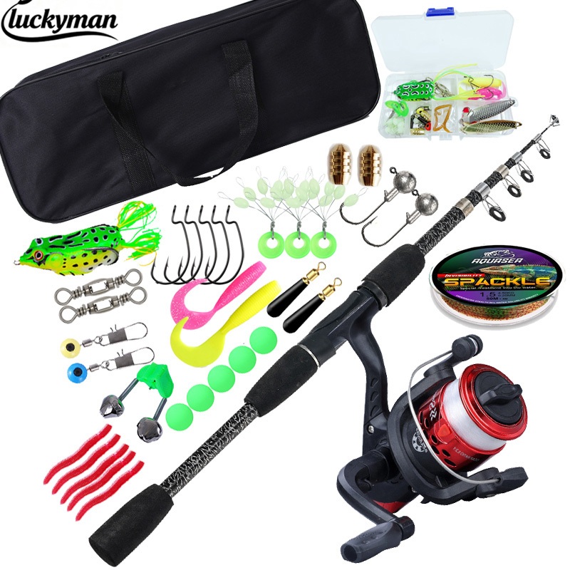 LUCKYMAN Set lengkap joran pancing umpan, set joran laut, joran pancing umpan teleskopik, joran minn