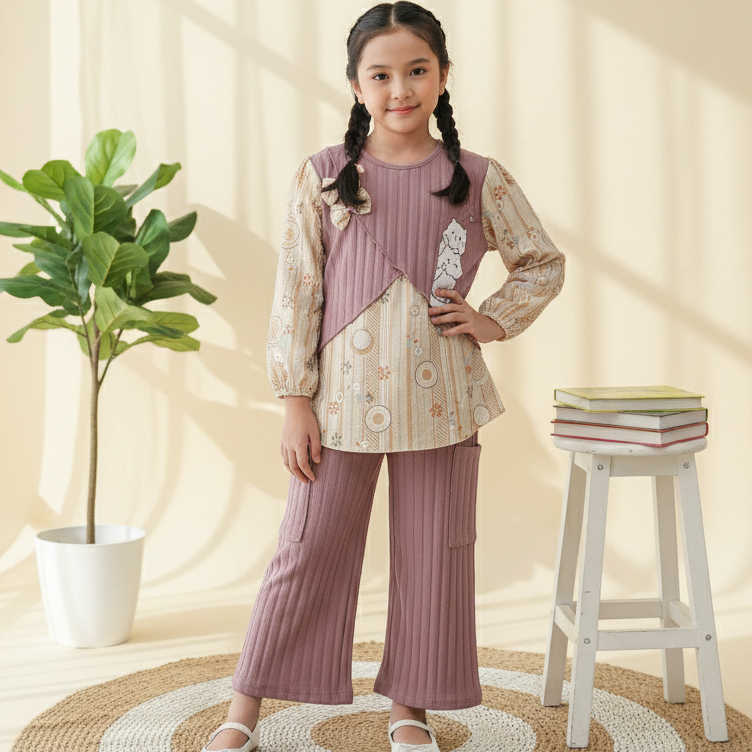 HIKMAH- NS-Melodi Pakaian anak perempuan kekinian 2-6 tahun baju anak setelan rompi motif bunga