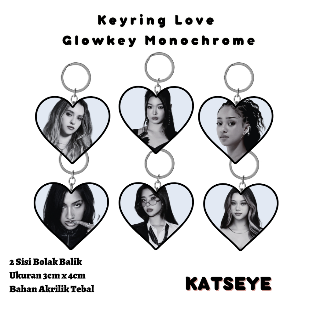 KATSEYE Keyring Love Monochrome Hitam Putih / KATSEYE Gantungan Kunci Hitam Putih Keychain Ganci KAT