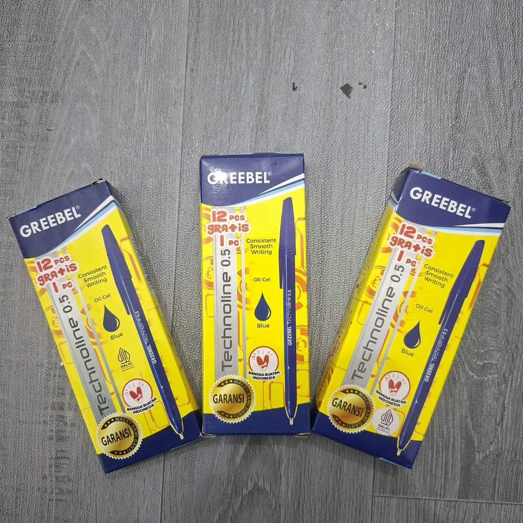 Pulpen Bolpoin Greebel Technoline 0.5 Biru 1 Pak (13PCS) Original Pulpen