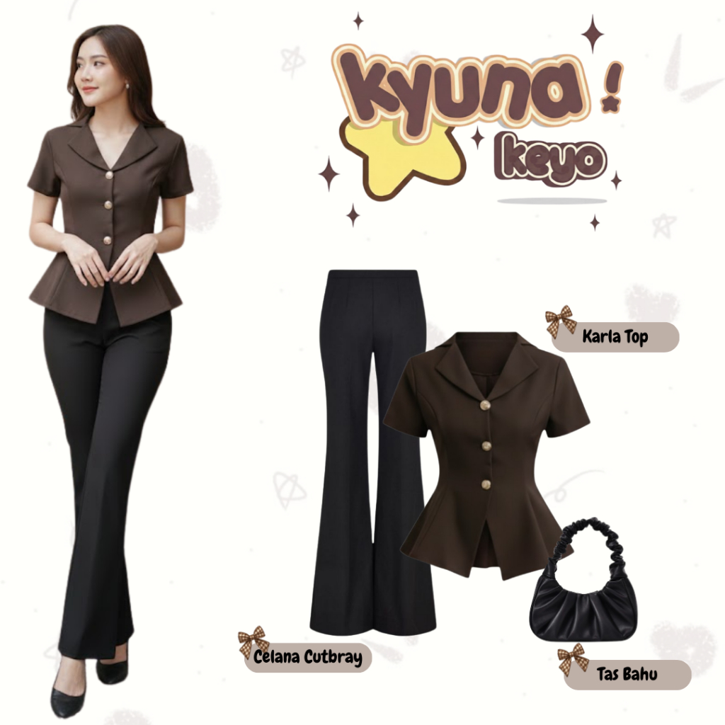 One set Wanita Kekinian | Karla Top + Celana Cutbray + Tas Bahu | Outfit Korean Style 3in1 - NW41