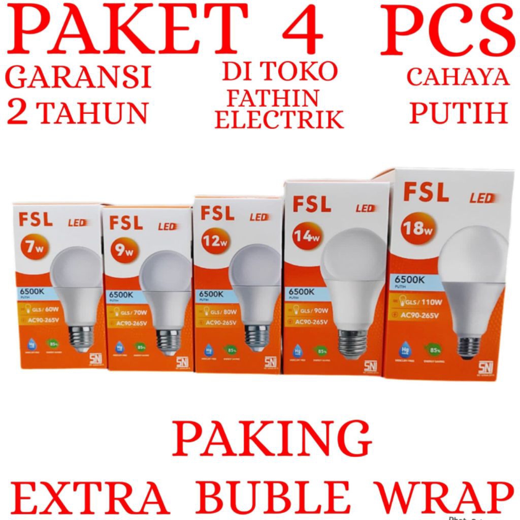 BOHLAM LED GARANSI 2 TAHUN / LAMPU LED CAHAYA PUTIH FSL PAKET 4 PCS