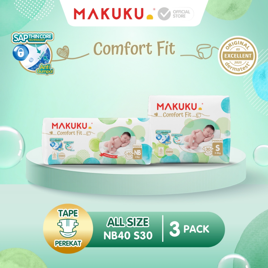 [3 PACK] Makuku SAP Diapers Comfort Fit 3.0 Tape Perekat / Pants Celana Popok Bayi Regular Pack NB40