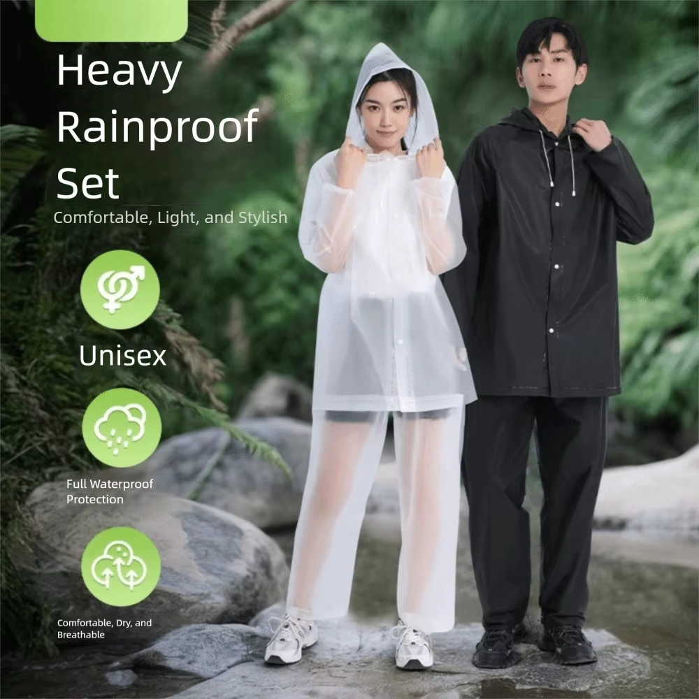 LBX Jas Hujan Jaket Set Baju Jubah Mantel Dan Celana Setelan Raincoat Karet Plastik EVA Atas Bawah Premium Dewasa All Size Hoodie Waterproof Elastis Enteng Ringan Kecil Tebal Motor Travel Event Hiking Trail Run Lari Outdoor Reusable Anti Rembes Air Hujan