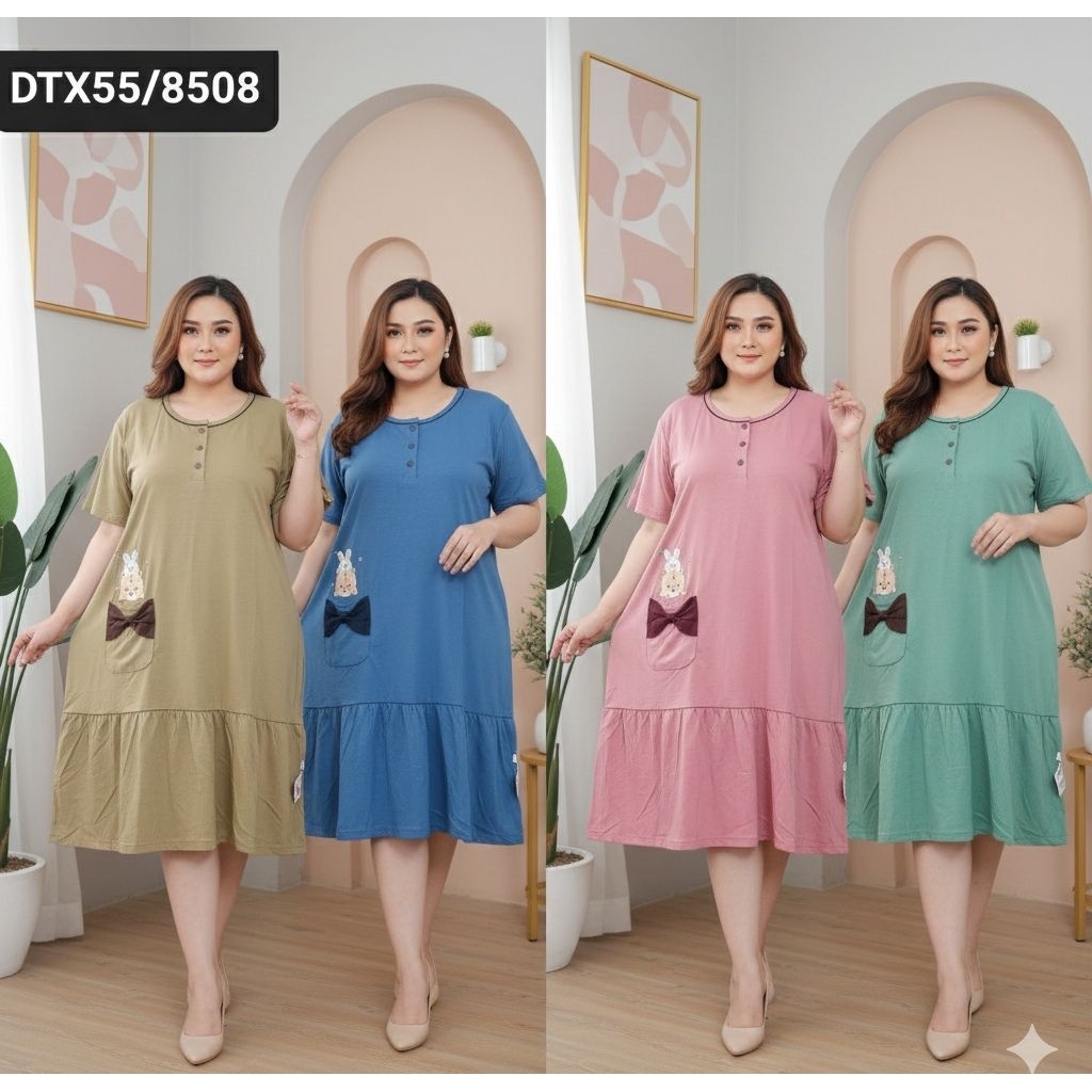 Daster AMRO 8508 DRESS XXL JUMBO DTX Label Putih Kancing Aktif