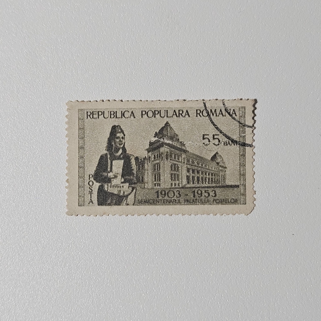 Perangko Sejarah Pos & Gedung Kantor: 50 Tahun Bangunan Pos Nasional Romania (Perangko Lama 1953)