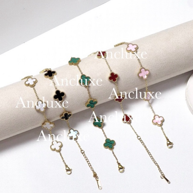 Gelang clover MAROON Best Seller - Gelang titanium - Gelang korea