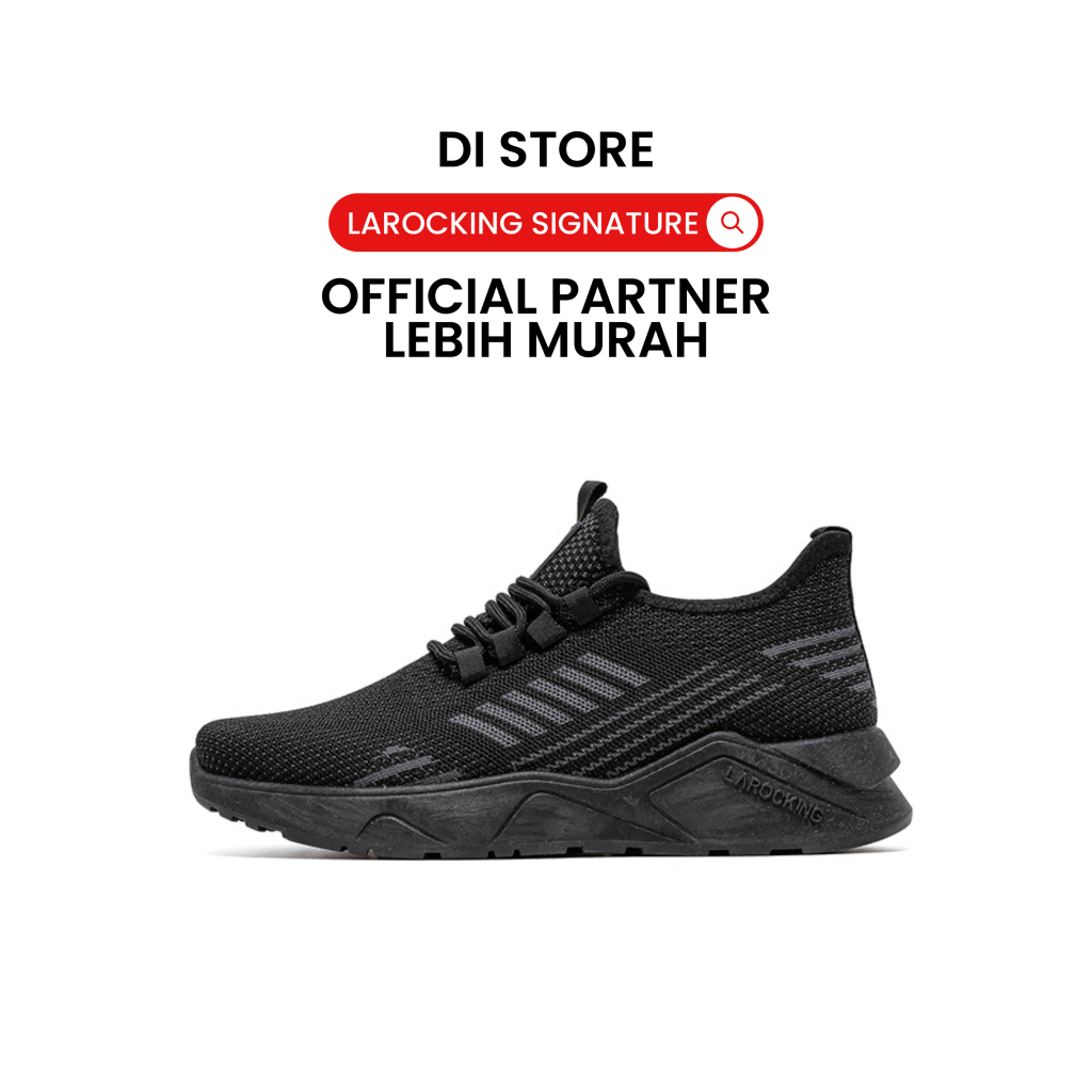 Larocking - Owen Hitam Polos Abu Tua | Sepatu Sneakers Running Gym Shoes