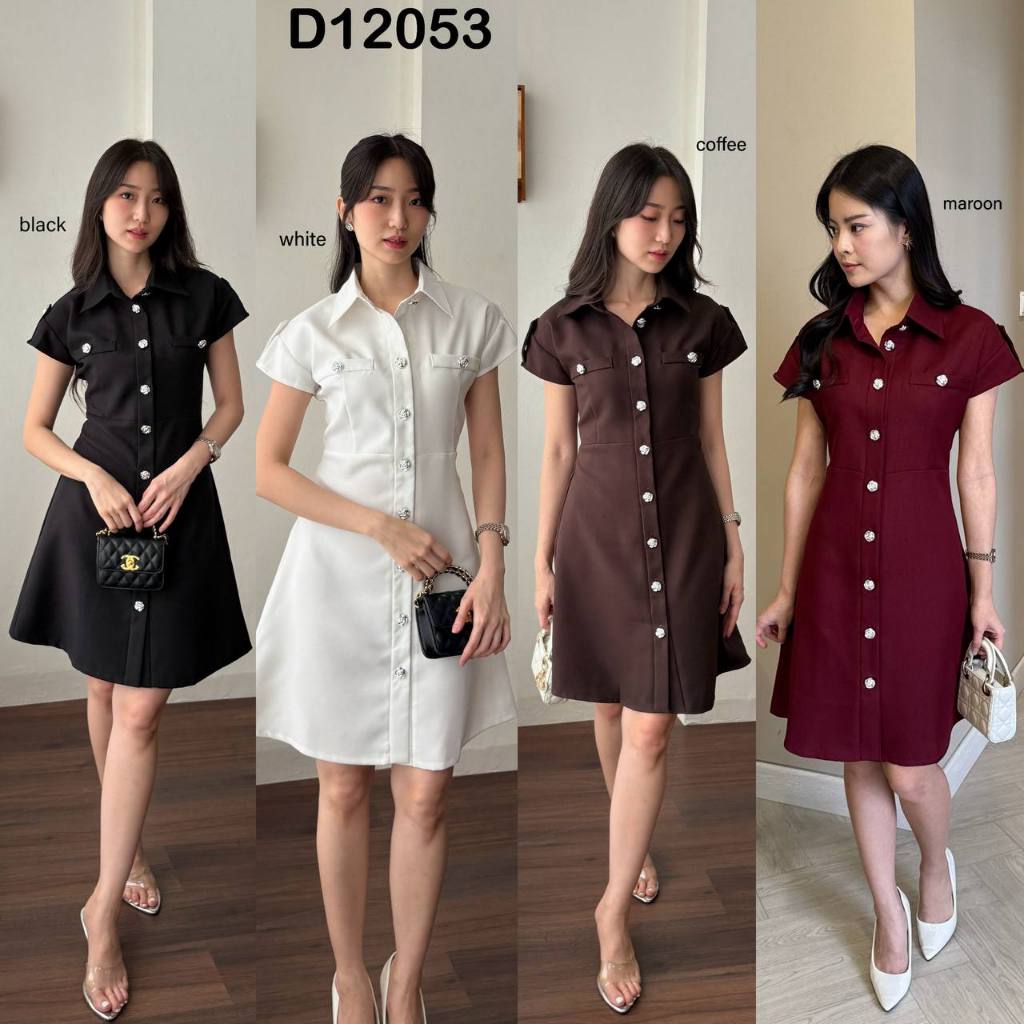 Levi Silver Buttons A-Line Collar Dress / Dress Elegan Formal Wanita