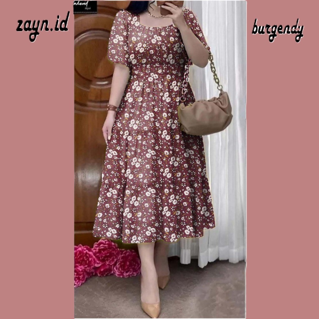 Dress Wanita Motif bunga lengan pendek wanita korea midi dress / dres