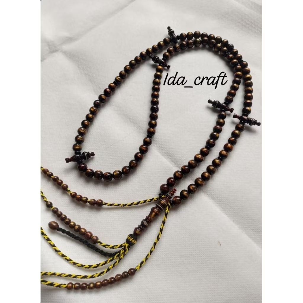 Tasbih Tijani Akar Bahar Tali Arus Yuser Gold Model Bulat/Tasbih Akar Bahar Tali Arus Kuning Serat E