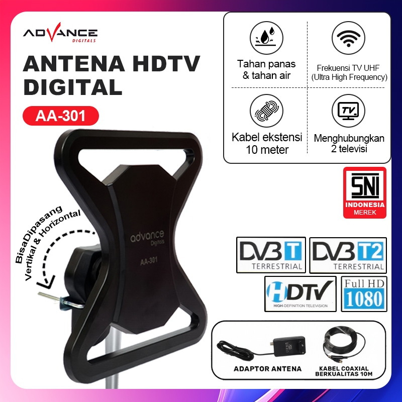 Advance Antena TV Digital AA-301 Antena TV Outdoor UHF HDTV/DV3T/DV3T2 Dengan Penguat Sinyal