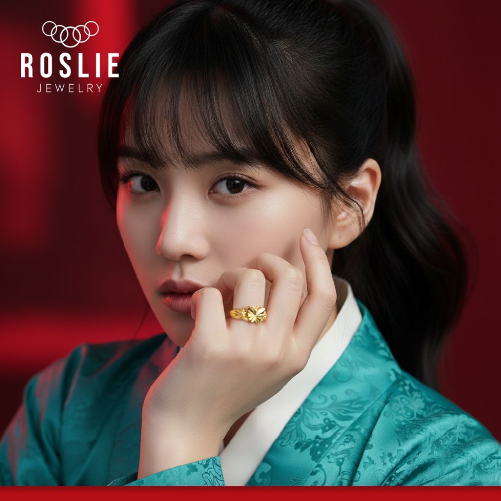 Cincin Dubai Ukir Kupu-Kupu Bold Gold (One Size / All Size) Tidak Mudah Karat - Roslie Jewelry