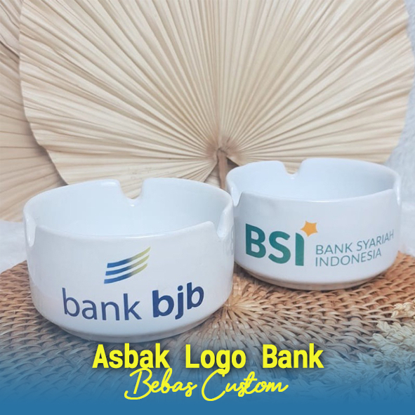 Asbak Logo Bank, Asbar Keramik Desain Custom, Asbak Bahan Keramik Stiker DTF UV