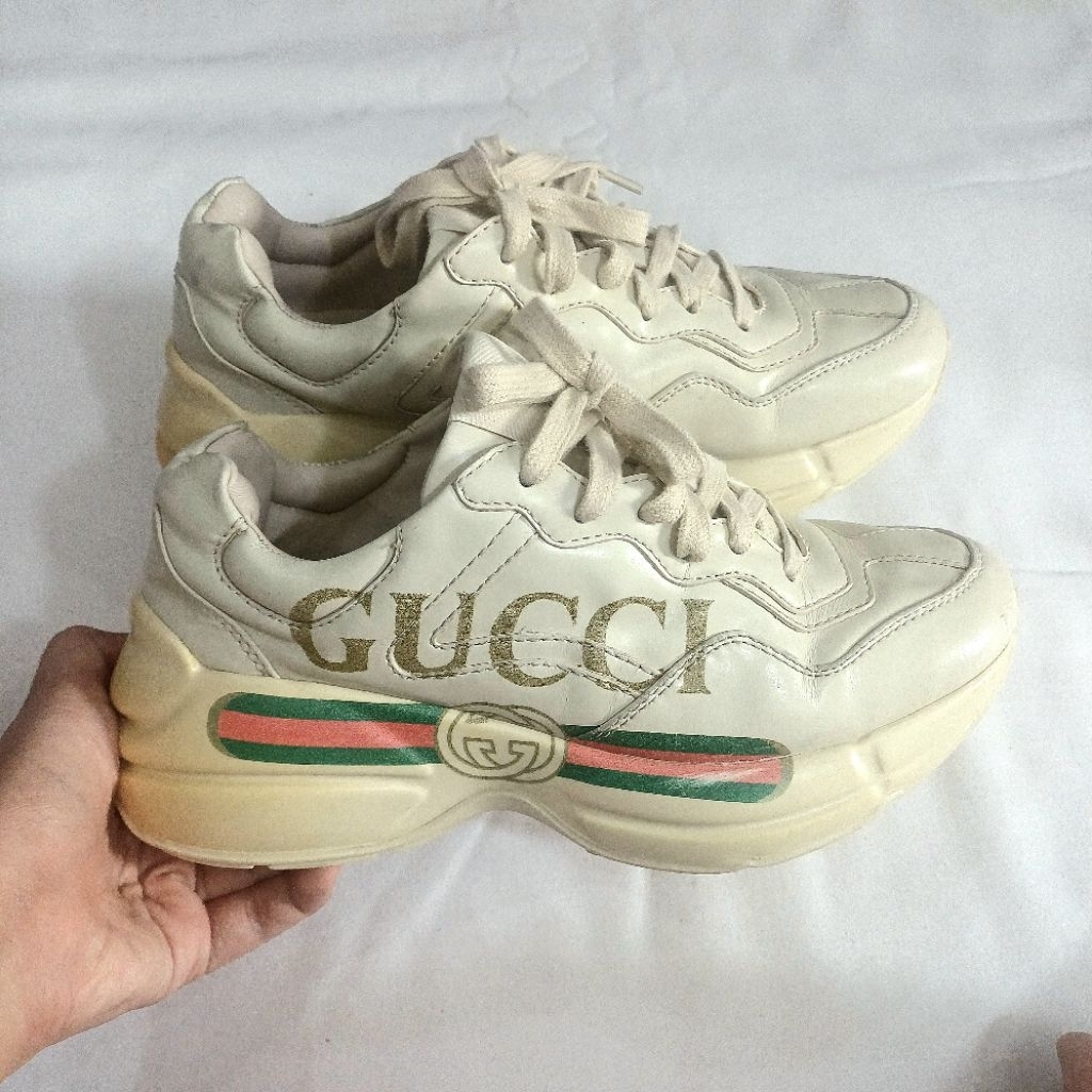 Gucci Rhyton G Logo Leather Sneakers Ivory Women | Sepatu Kulit Bulky Retro Vintage 1800s Branded Lu