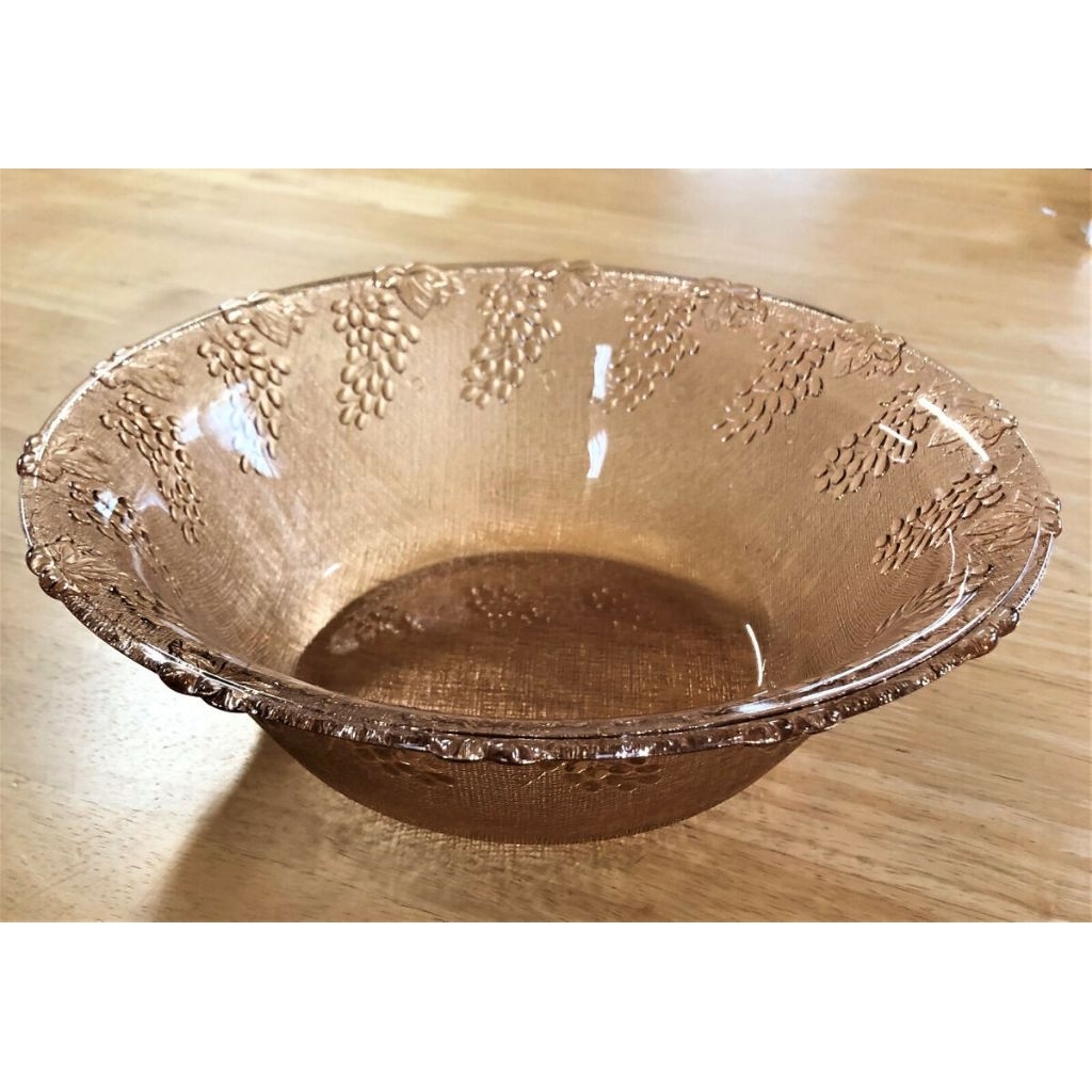 Mangkok kaca beling hias besar tebal motif buah anggur coklat