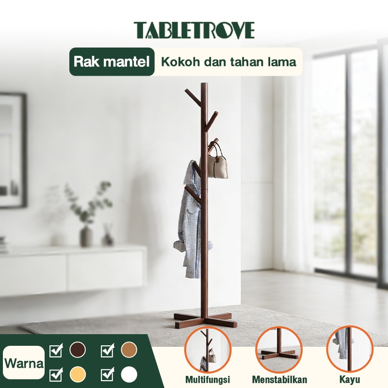 TABLETROVE Rak Baju Kayu Solid Rak Ruang Kayu Gantungan Baju Minimalis Rak Pakaian Berdiri