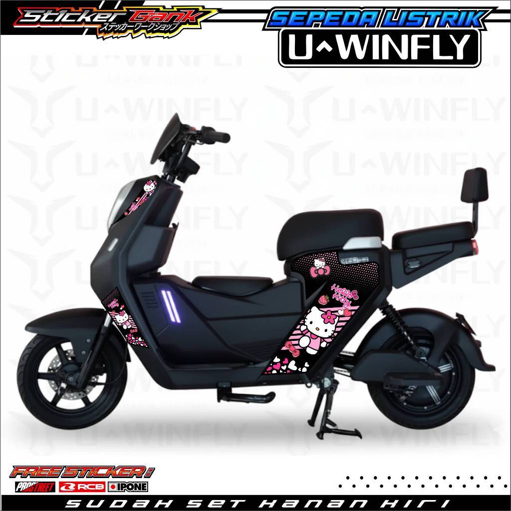 STRIPING VARIASI SEPEDA LISTRIK UWINFLY - HELLO KITTY EDITION / STICKER LIST VARIASI SEPEDA LISTRIK 