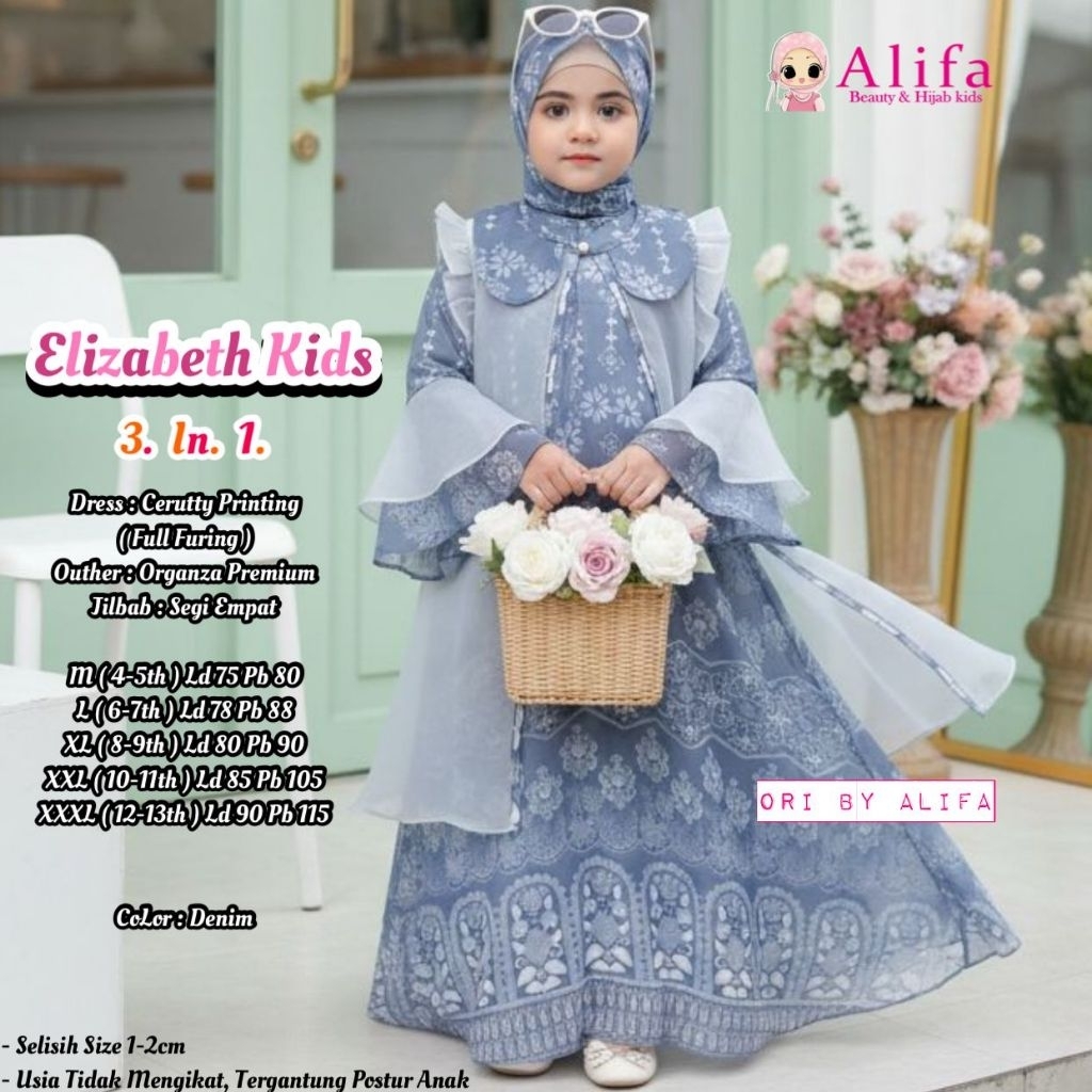 ELIZABETH KIDS 3 IN 1 GAMIS ANAK PEREMPUAN Sakumi 3 in 1 Gamis brokat mix tile anak perempuan ori Al