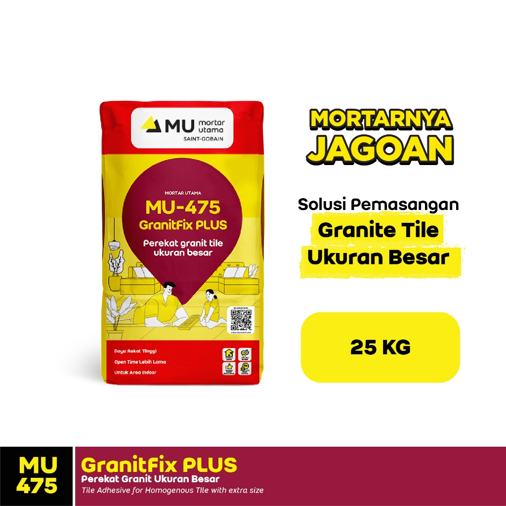 Mortar Utama MU-475 GranitFix PLUS Perekat GraniteTile Ukuran Besar 25Kg